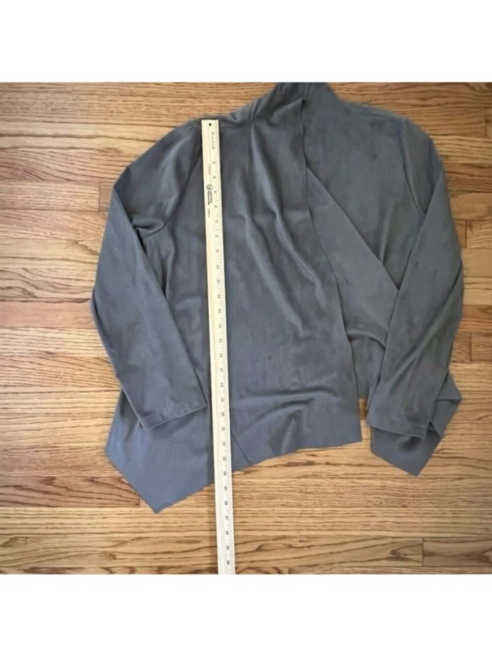 Bagatelle Women Sz L Gray Faux Suede Drape Open Front Jacket Chic Soft Minimal - Picture 12 of 13